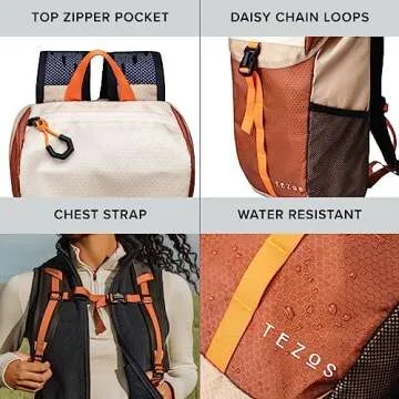 Tezos Juniper Daypack, Lightweight Hiking Backpack and Hydration Pack for Camping, Travel, Biking, and the Outdoors, 16 Liter (Desert Sand)