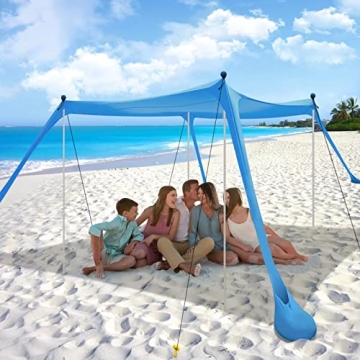 Beach Tent Sun Shelter with UPF 50+ UV Protection, Beach Canopy Sun Shade 11x11 FT with Sandbags, Po...