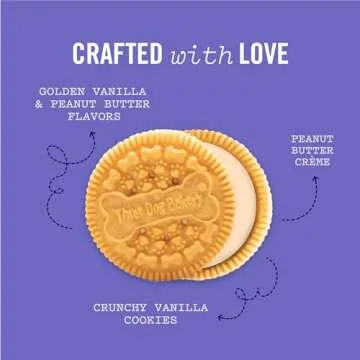 Three Dog Bakery Classic Cremes Baked Dog Treats, Golden with Peanut Butter Filling, 13 oz,Brown,310077