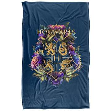 Harry Potter Hogwarts Multi-Colored Floral Crest Silky Touch Super Soft Throw Blanket 36" x 58",Hogw...