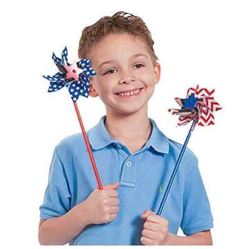Fun Express American Flag Pinwheel - Set of 36 Pieces of These Eye-Catching Garden Pinwheels Metal Foil - Memorable Celebration of Fourth of July Decorations Outdoor and Labor Day
