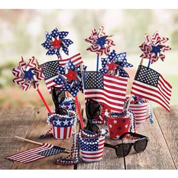 Fun Express American Flag Pinwheel - Set of 36 Pieces of These Eye-Catching Garden Pinwheels Metal Foil - Memorable Celebration of Fourth of July Decorations Outdoor and Labor Day