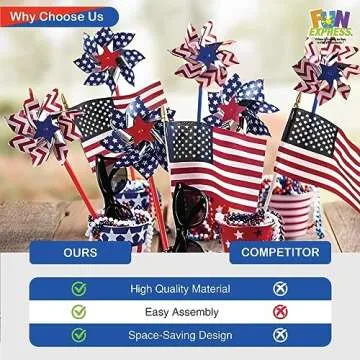 Fun Express American Flag Pinwheel - Set of 36 Pieces of These Eye-Catching Garden Pinwheels Metal Foil - Memorable Celebration of Fourth of July Decorations Outdoor and Labor Day