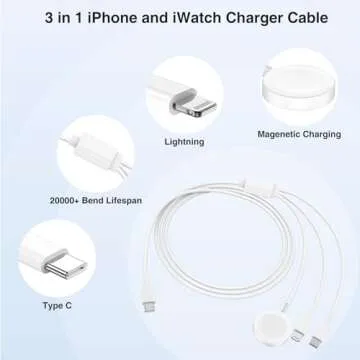 QZIIW Apple Watch Charger,Apple Watch Magnetic Fast Charger to USB C Cable,3 in 1 Apple Watch Charging Cable 6 FT,Compatible with Apple Watch Series 9/8/7/6/SE/5/4,iPhone 16/15/14/13/12/11,ipad Etc.