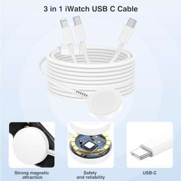 QZIIW Apple Watch Charger,Apple Watch Magnetic Fast Charger to USB C Cable,3 in 1 Apple Watch Charging Cable 6 FT,Compatible with Apple Watch Series 9/8/7/6/SE/5/4,iPhone 16/15/14/13/12/11,ipad Etc.