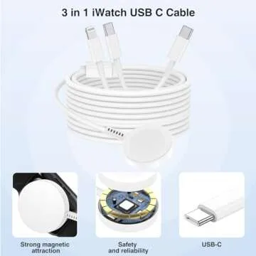 QZIIW Apple Watch Charger,Apple Watch Magnetic Fast Charger to USB C Cable,3 in 1 Apple Watch Charging Cable 6 FT,Compatible with Apple Watch Series 9/8/7/6/SE/5/4,iPhone 16/15/14/13/12/11,ipad Etc.