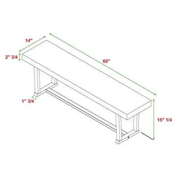 Walker Edison Industrial Farmhouse Wood Entryway Dining Kitchen Bench Kitchen Table Set Dining Chairs, 60 Inch, Grey