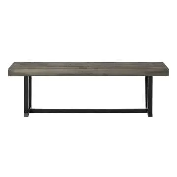 Walker Edison Industrial Farmhouse Wood Entryway Dining Kitchen Bench Kitchen Table Set Dining Chairs, 60 Inch, Grey