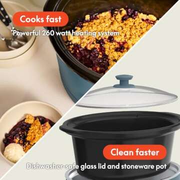 bella 6.0 Qt Programmable Slow Cooker, EverGood™ Ceramic Nonstick Coating, Adjustable Temperature & Cooking Times, Dishwasher Safe Stoneware Pot & Tempered Glass Lid, Tangle Free Cord Wrap, Surf