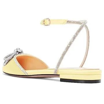 TNYNFBEB Womens Chunky Block Low Heel Pointed Toe Pumps Ankle Strap Buckle Rhinestone Crystal Party Glitter Cute 0.6 Inches Heels Light Yellow 10.5 M US