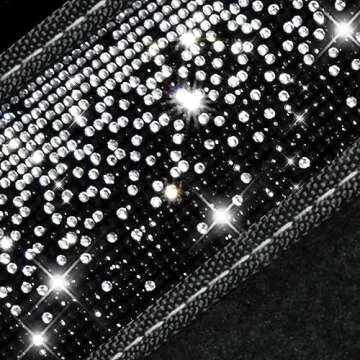 CAR PASS Bling Car Mats Shining Diamond Carpet Crystal Rhinestone Sparkly Glitter Floor Mats with Anti-Slip PVC Pad Universal Fit Automotive SUV,Sedan,Van,4pcs for Girl Women, Black Sliver Diamond