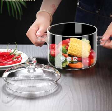 Riavzau Glass Cooking Pot, 1.7L/57oz Heat-Resistant Borosilicate Glass Saucepan with Cover, Cookware Set Stovetop Pot for Soup, Pasta,& Baby Food (57OZ)