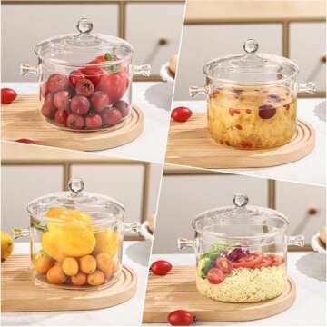 Riavzau Glass Cooking Pot, 1.7L/57oz Heat-Resistant Borosilicate Glass Saucepan with Cover, Cookware Set Stovetop Pot for Soup, Pasta,& Baby Food (57OZ)