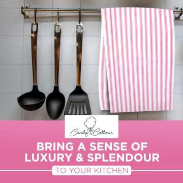 Candy Cottons Stripe Kitchen Towels Decor Hanging Loop Dish Towels Boho Stripe Absorbent Festive Gift Set of 3 Pantry Reusable 18x28 Inch Kitchen Dish Towels|Trendy Spring French Stripe| Pink