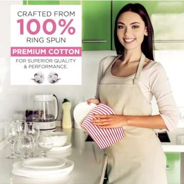 Candy Cottons Stripe Kitchen Towels Decor Hanging Loop Dish Towels Boho Stripe Absorbent Festive Gift Set of 3 Pantry Reusable 18x28 Inch Kitchen Dish Towels|Trendy Spring French Stripe| Pink