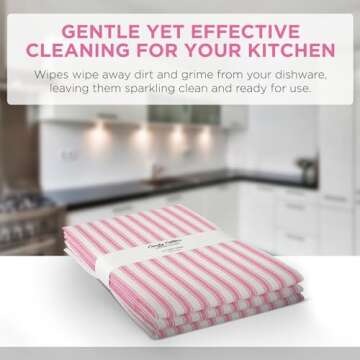 Candy Cottons Stripe Kitchen Towels Decor Hanging Loop Dish Towels Boho Stripe Absorbent Festive Gift Set of 3 Pantry Reusable 18x28 Inch Kitchen Dish Towels|Trendy Spring French Stripe| Pink