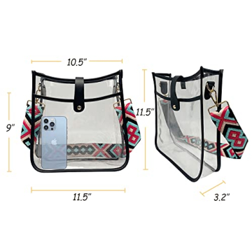 TopTTanBo Clear Crossbody Purse Bag for Women, Clear Messenger Bag Stadium Approved with Wide Shoulder Strap (black)