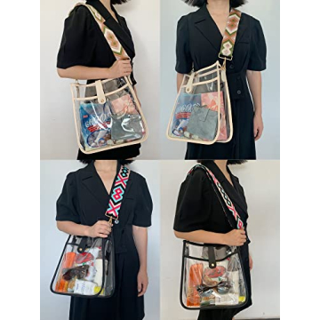 TopTTanBo Clear Crossbody Purse Bag for Women, Clear Messenger Bag Stadium Approved with Wide Shoulder Strap (black)