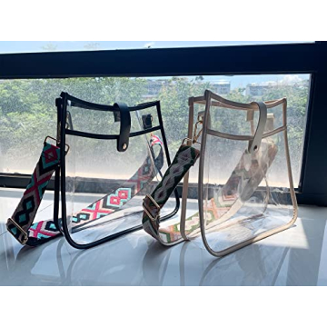 TopTTanBo Clear Crossbody Purse Bag for Women, Clear Messenger Bag Stadium Approved with Wide Shoulder Strap (black)