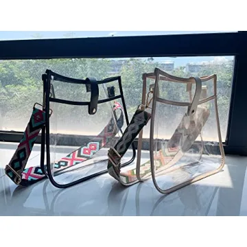 TopTTanBo Clear Crossbody Purse Bag for Women, Clear Messenger Bag Stadium Approved with Wide Shoulder Strap (black)