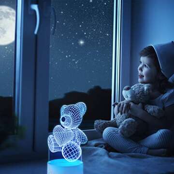 Valentines Day 3D Bear Night Light 16 Colors Change Sleep Lamp Optical Illusion Lamp LED Bear Desk Lamp for Lover Wife Boyfriend Girlfriend, Remote Touch Happy Valentine's Day Gift