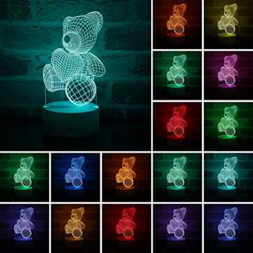 Valentines Day 3D Bear Night Light 16 Colors Change Sleep Lamp Optical Illusion Lamp LED Bear Desk Lamp for Lover Wife Boyfriend Girlfriend, Remote Touch Happy Valentine's Day Gift