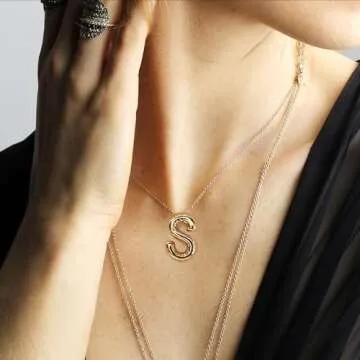 Balloon Initial Necklaces for Women, Bubble Letter Necklace 18K Gold Plated Dainty Alphabet Pendant Puffy Name Personalized Jewelry Gift(Initial Necklace A)