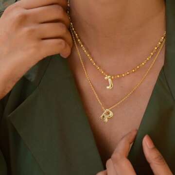 Balloon Initial Necklaces for Women, Bubble Letter Necklace 18K Gold Plated Dainty Alphabet Pendant Puffy Name Personalized Jewelry Gift(Initial Necklace A)