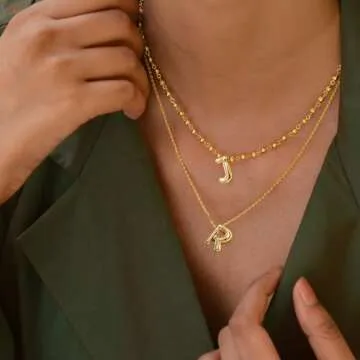 Balloon Initial Necklaces for Women, Bubble Letter Necklace 18K Gold Plated Dainty Alphabet Pendant Puffy Name Personalized Jewelry Gift(Initial Necklace A)