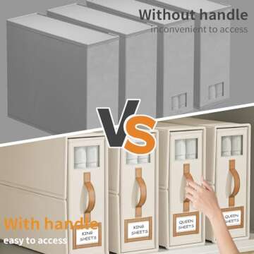 BigPonPon 6 Pack Bed Sheets Organizers And Storage (King Size),Foldable Sheet Organizer With Handle For Linen Closet,Bedding Organizer Storage For Sheets, Duvet Cover (Beige)