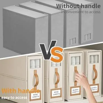 BigPonPon 6 Pack Bed Sheets Organizers And Storage (King Size),Foldable Sheet Organizer With Handle For Linen Closet,Bedding Organizer Storage For Sheets, Duvet Cover (Beige)