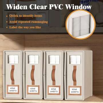 BigPonPon 6 Pack Bed Sheets Organizers And Storage (King Size),Foldable Sheet Organizer With Handle For Linen Closet,Bedding Organizer Storage For Sheets, Duvet Cover (Beige)