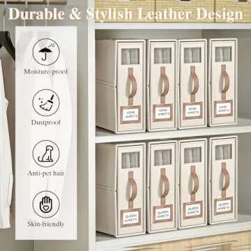 BigPonPon 6 Pack Bed Sheets Organizers And Storage (King Size),Foldable Sheet Organizer With Handle For Linen Closet,Bedding Organizer Storage For Sheets, Duvet Cover (Beige)