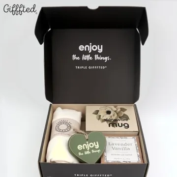 Triple Gifffted Gift Set for Women Including Coffee Mug Candle Wooden Heart Soft Scarf for Mom Wife Sisters Best Friend, Anniversary Valentines Christmas Mother Day Birthday Get Well Thank You