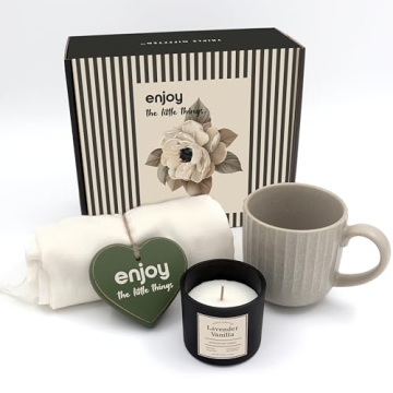 Triple Gifffted Gift Set for Women Including Coffee Mug Candle Wooden Heart Soft Scarf for Mom Wife Sisters Best Friend, Anniversary Valentines Christmas Mother Day Birthday Get Well Thank You