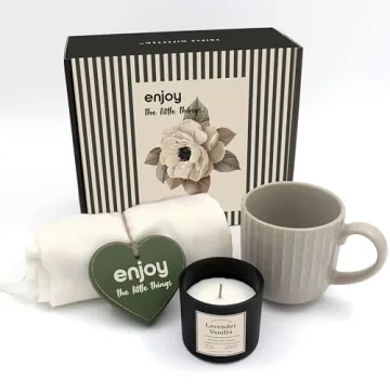 Triple Gifffted Gift Set for Women Including Coffee Mug Candle Wooden Heart Soft Scarf for Mom Wife Sisters Best Friend, Anniversary Valentines Christmas Mother Day Birthday Get Well Thank You