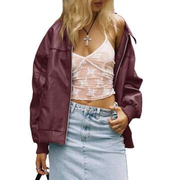 Tankaneo Women's Oversized Faux Leather Bomber Jacket - Stylish Fall Fashion