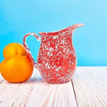 Enamelware Pitcher 3 Quart Red White Splatter Design