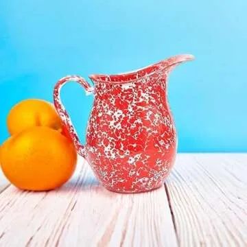 Enamelware Pitcher 3 Quart Red White Splatter Design