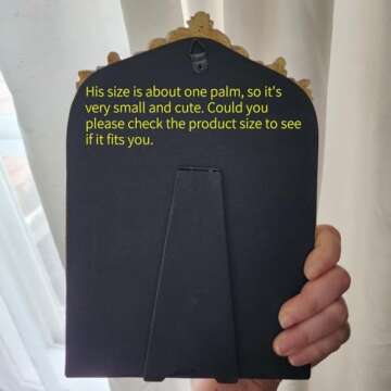 HSDDHOME Small Gold Vintage Vanity Desk Makeup Mirror Antique Decorative Wall Mirror,Resin Carved Arch Table Mirror with Stand for Living Room,Bedroom Dresser,Desktop Decor 10.2" x 7" ﻿