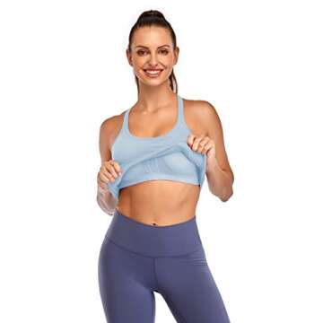 Vinfact Yoga Sports Bras Padded Workout Tank Tops Gym Crop Tops Fitness Camisole Running Shirts for Girls Women - M, Light Blue