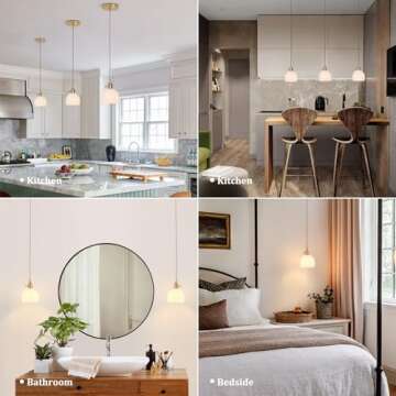 Shenmoyl Mini Pendant Light with White Tulip Glass Lmapshade, Brass Vintage Pendant Light Adjustable...