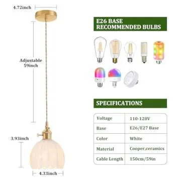 Shenmoyl Vintage White Tulip Mini Pendant Light