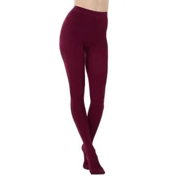 CozyWow Women's 80D Soft Solid Color Semi Opaque Footed Tights High Waist Womens Tights(S-M, Wine Red)