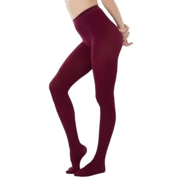 CozyWow Women's 80D Soft Solid Color Semi Opaque Footed Tights High Waist Womens Tights(S-M, Wine Red)