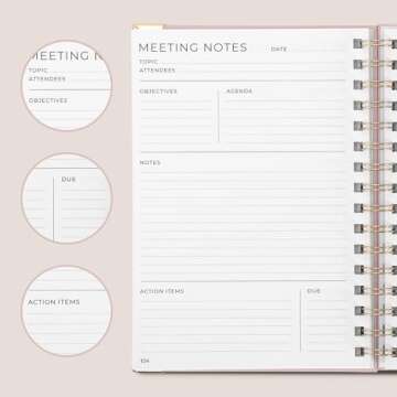Beautiful Thick Meeting Notebook For Work - Perfect To Keep Track Of +200 Meetings - Stylish And Effective Office Planner Supplies for Women & Men to Organize All Your Agendas Or Business Projects