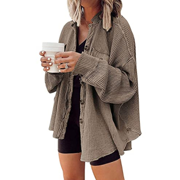 Yanekop Women's Waffle Knit Shacket - Stylish Layering Piece