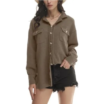 Yanekop Women's Waffle Knit Shacket - Stylish Layering Piece