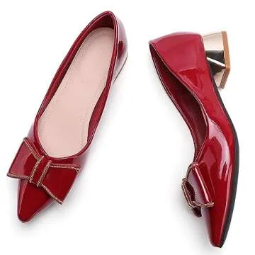 Women's Chunky Closed Toe Low Block Heels Work Pumps Comfortable Dress Wedding Shoes for Party Office Red Size 8.5