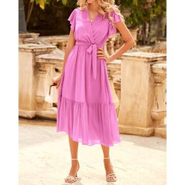 BTFBM Women Summer Bohemian Floral Casual Wrap V Neck Ruffle Cap Sleeveless Belt A-Line Pleated Hem ...